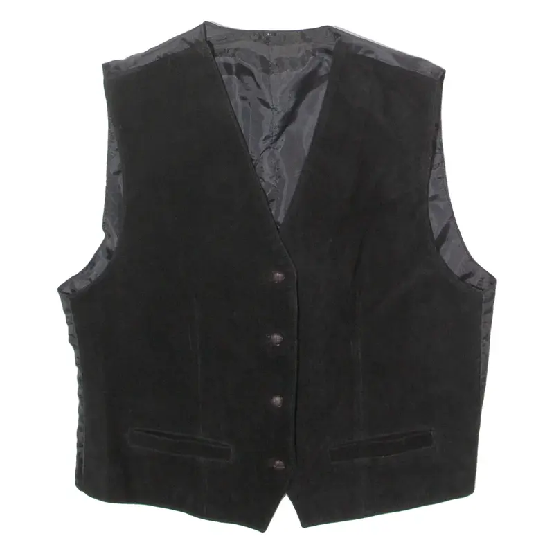 Womens Waistcoat Black Leather 90s L
