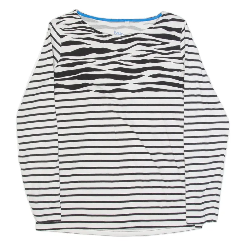 BODEN Striped Womens T-Shirt White Long Sleeve UK 12