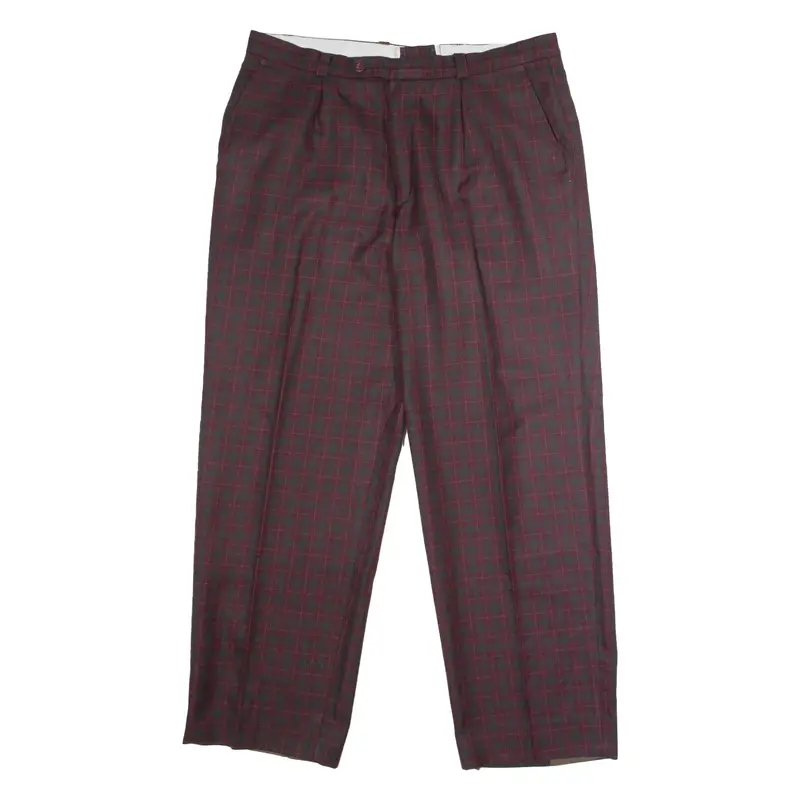 Check Mens Trousers Red Regular Straight 90s W36 L30