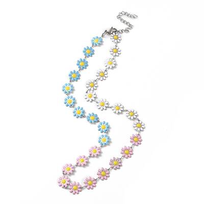 Enamel Daisy Link Chain Necklace