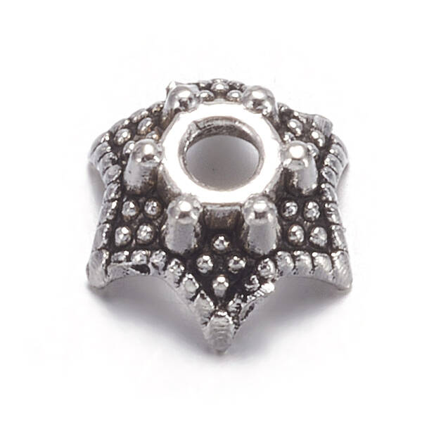 6-Petal Flower Tibetan Silver Bead Caps