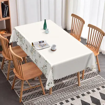 Aperturee Modern White Floral Edged Clean Elegant Tablecloth, 52x70 Inch, 30.82 USD, rectangle tablecloths, ZJY04690-A