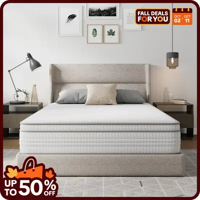 Hybrid Mattress Fiberglass-Free Full/Queen/King -6/8/10/12/14 Inch-Perfect Balance of Softness & Firmness: High-Quality Matt...