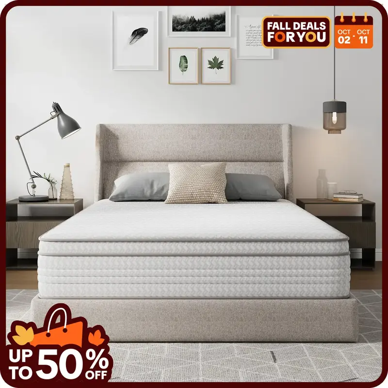 Hybrid Mattress Fiberglass-Free Full/Queen/King  -6/8/10/12/14 Inch-Perfect Balance of Softness & Firmness: High-Quality Matt...