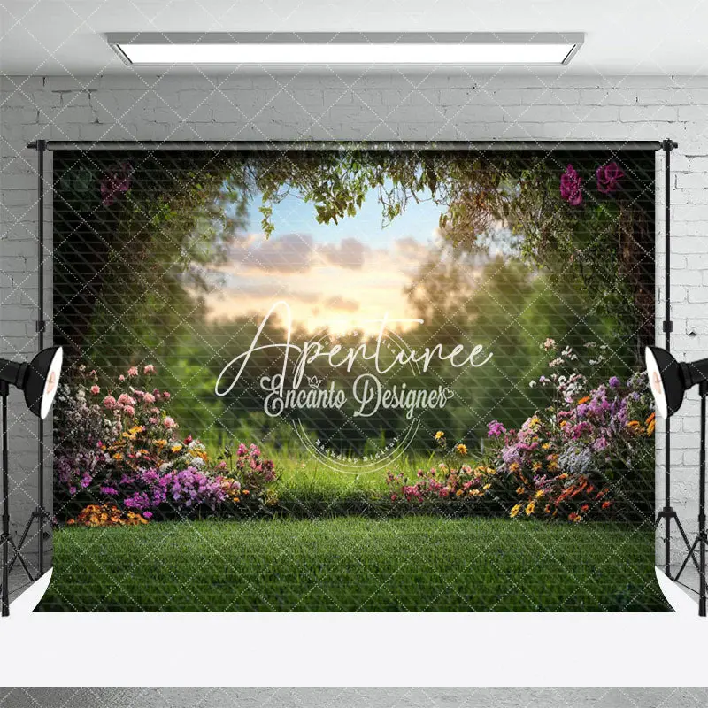 Aperturee Natural Colorful Wildflower Lawn Spring Backdrop, 3X2FT(1MX0.6M), 14 USD, spring backdrops, ENHD1J79-M