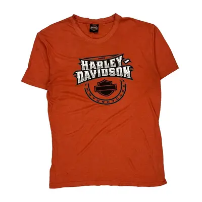 Harley Davidson Graphic T-Shirt - Medium Orange Cotton