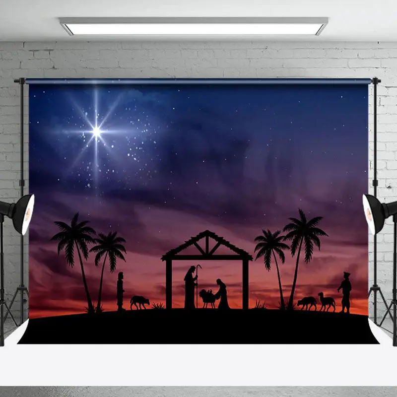 Aperturee Starry Night Holy Light Nativity Christmas Backdrop - Aperturee