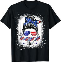 100%cotton All American Girl Shirt USA Flag 4th July Women Kid Bleached T-Shirt