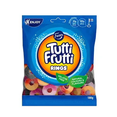 Fazer Tutti Frutti Rings Sweet Chewy Bonbon Candy - 120g
