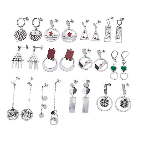 Mixed Style 304 Stainless Steel Dangle Earrings