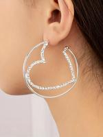 Rhinestone Decorated Heart Design Hoop Earrings, Elegant Fashion Zinc Alloy Jewelry for Women, Evening Party Accessories, Val...