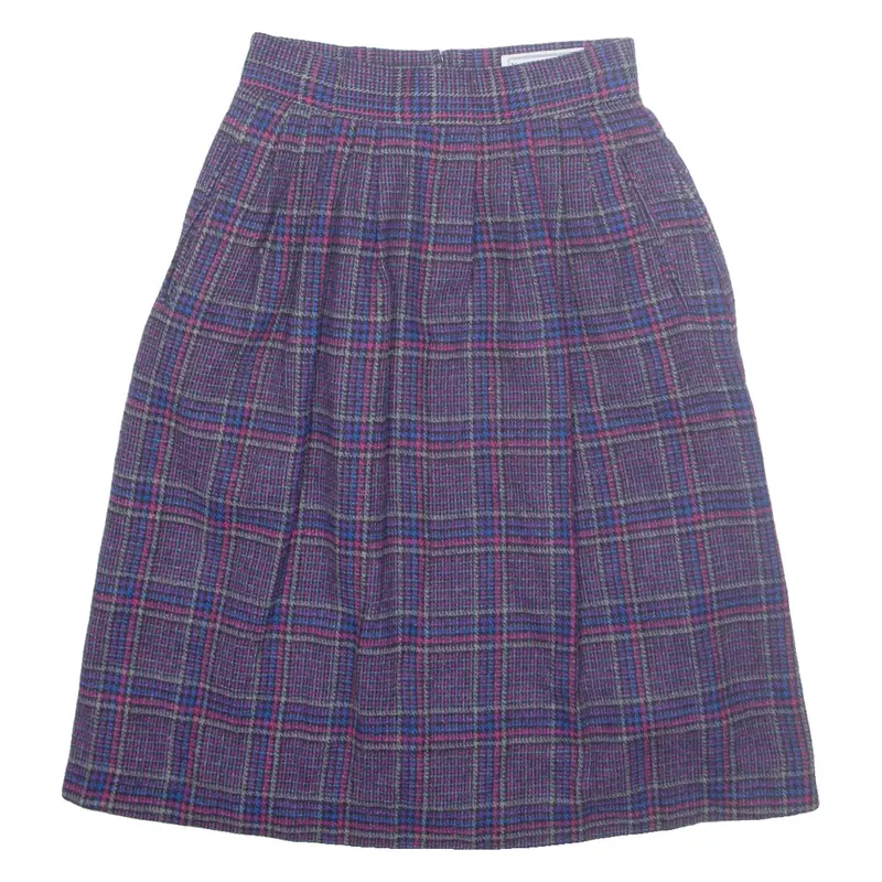 NORTON MCNAUGHTON Womens A-Line Skirt Purple Midi Wool Check UK 8
