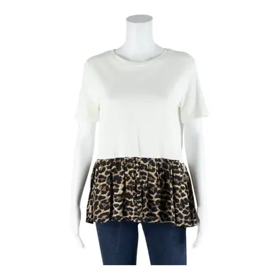 ZARA TRAFALUC Leopard Print Peplum Top Cream Short Sleeve Womens M