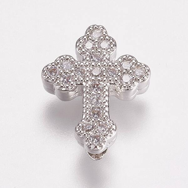 Brass Micro Pave Cubic Zirconia Beads