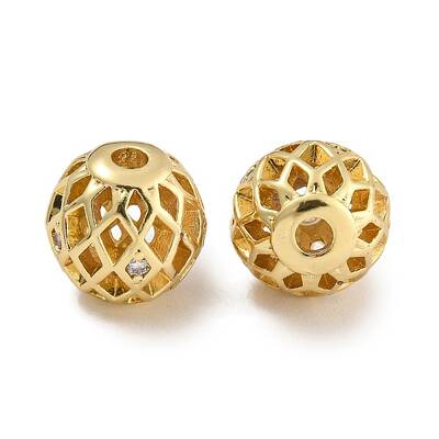 Rack Plating Brass Micro Pave Clear Cubic Zirconia Beads