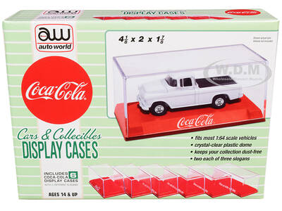 6 Collectible Acrylic Display Show Cases with Red Plastic Bases with 3 Different Slogans \
