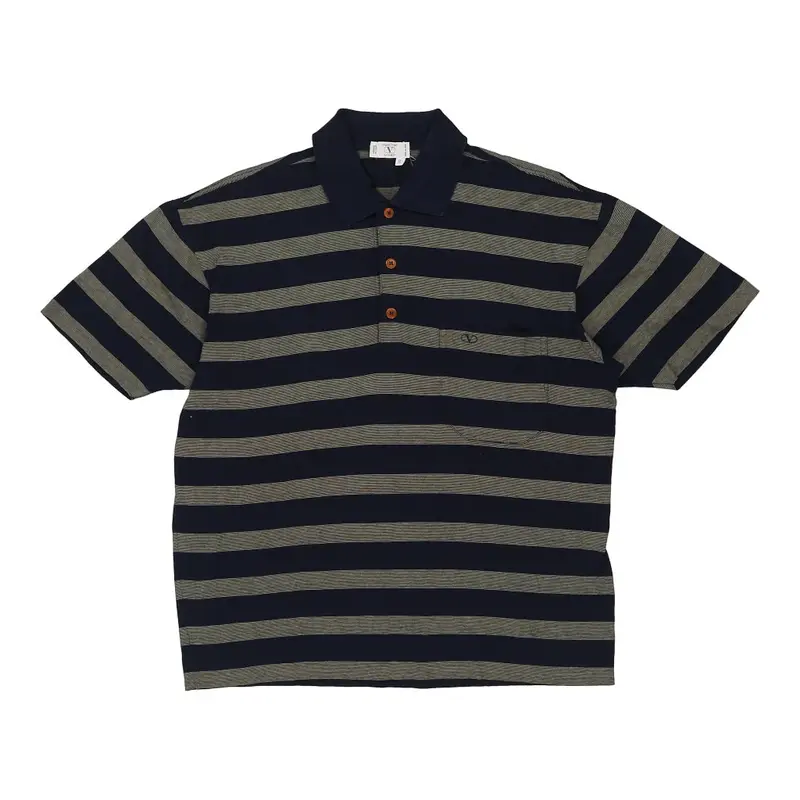 Valentino Striped Polo Shirt - Small Navy Cotton