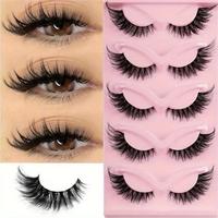 Natural False Eyelashes (5 Pairs), Wispy Cat Eye Faux Cluster Lashes, Natural Curling Eye Makeup Strip Lashes, Full Volume Ey...