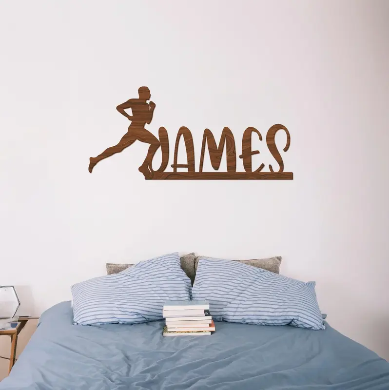Running Boy Wood Name Sign
