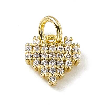 Brass Micro Pave Clear Cubic Zirconia Heart Charms
