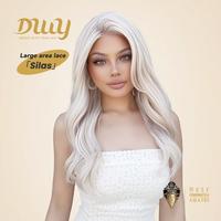Silas-DWY 13×6 Lace Front Free Part Long-Length Curly Platinum Blonde Glueless Synthetic Wig for Women 22 Inches