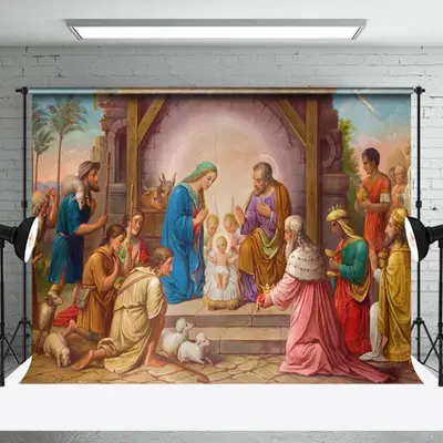Aperturee Mural Shed Nativity Celebrates Christmas Backdrop - Aperturee