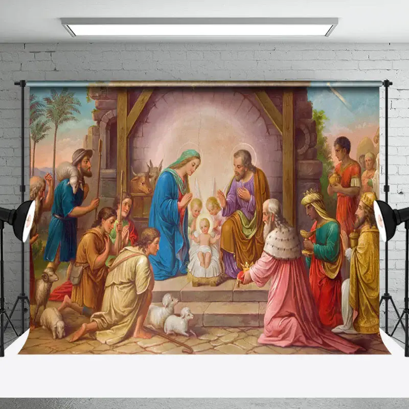 Aperturee Mural Shed Nativity Celebrates Christmas Backdrop - Aperturee