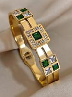 Elegant Green Zircon Stainless Steel Bracelet, Luxury Fashion Bracelet Jewelry for Party, Daily Clothing Decor, Trendy All-ma...