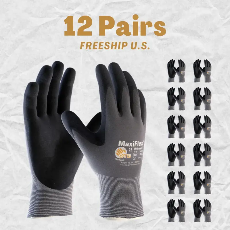 12 Pares Maxi Flex Guantes de Construcción - MaxiFlex Foam Nitrile Work Gloves - Guantes Para Trabajo Breathable - Maxi Flex...