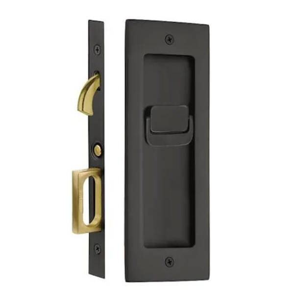Emtek Modern Rectangular Pocket Door Mortise Lock Privacy, 2-7/8 X 7-1/4, For 1-3/8 Thickness, Flat, Matte Black