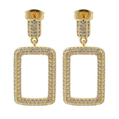 Brass Pave Clear Cubic Zirconia Stud Earrings