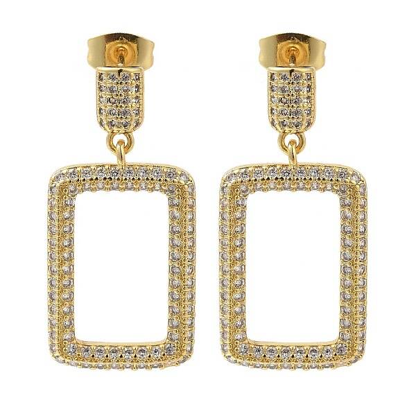 Brass Pave Clear Cubic Zirconia Stud Earrings