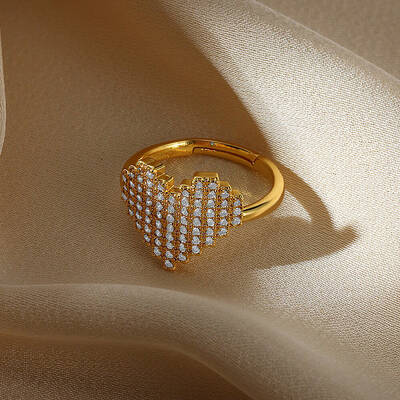 Brass Micro Pave Cubic Zirconia Adjustable Cuff Rings for Women