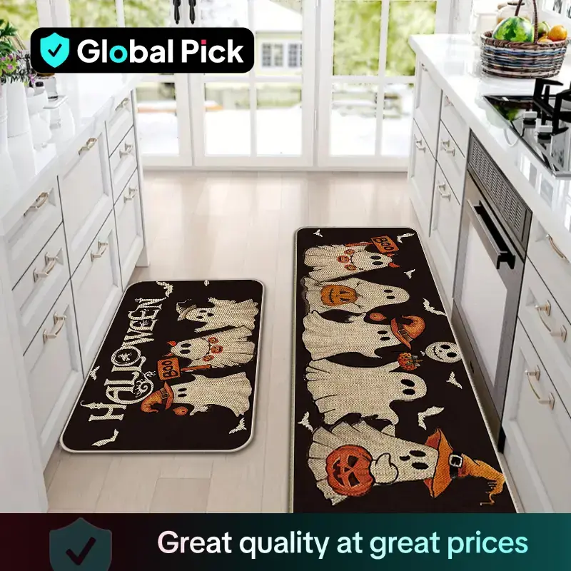 Halloween Themed Kitchen Mat Set,  2 Counts/set  Non-slip Soft Floor Mat, Decorative Carpet for Home Kitchen Living Room Bedr...