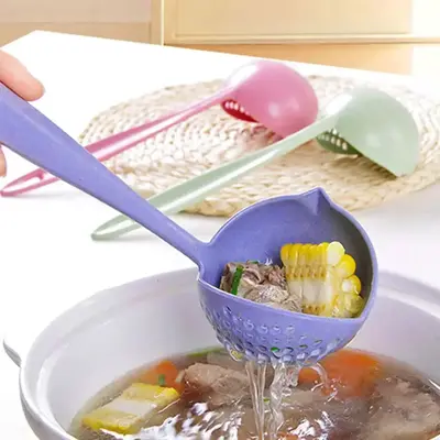 2 in 1 Long Handle Soup Spoon with Filter Strainer, Soup Cooking Colander Spoon, Cooking Utensil for Home & Outdoor Camping U...