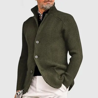 Mens Sweater Blazer Knitted Cardigan Sweater Sport Coat Casual Warm Stand Collar Chunky Button Down Wool Suit Jacket