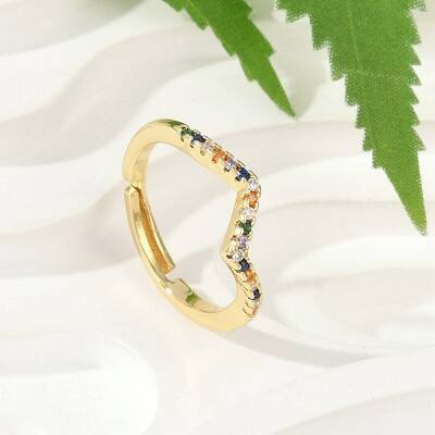 Wave Brass Micro Pave Cubic Zirconia Adjustable Rings