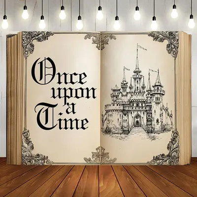 Once Upon Retro Fairy Book Castle Birthday Backdrop - Aperturee