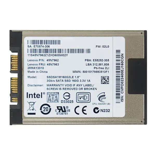 SSDSA1M160G2LE Intel X18-M 160GB Multi-Level Cell SATA 3Gb/s Mainstream Endurance 1.8-Inch Solid State Drive