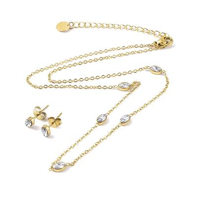 Ion Plating(IP) Cubic Zirconia Stud Earrings & Pendant Necklaces Sets