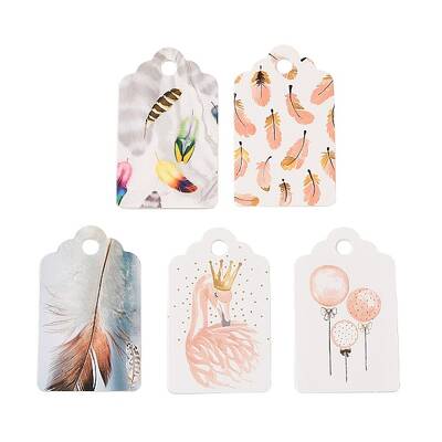 100Pcs Paper Feather Printed Gift Tags