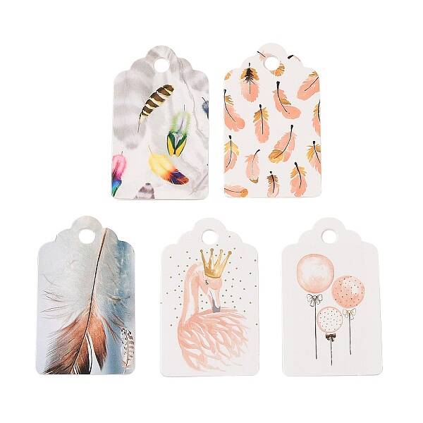 100Pcs Paper Feather Printed Gift Tags