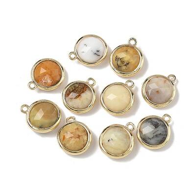 Brass Pave Natural Yellow Opal Faceted Flat Round Charms