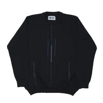 BARCODE Patterned Jumper Blue Crazy Pattern Tight Knit Wool Mens L