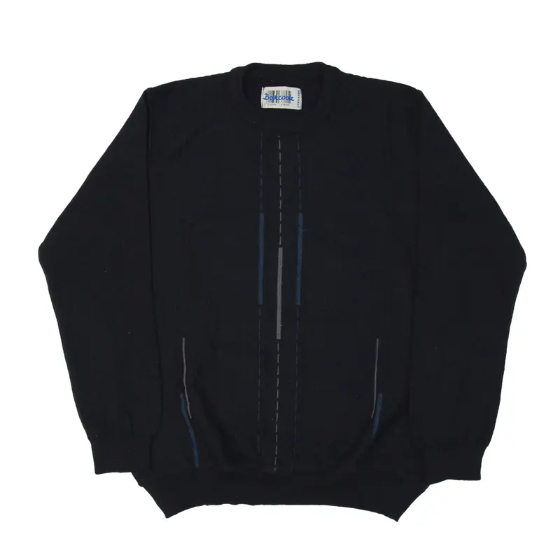BARCODE Patterned Jumper Blue Crazy Pattern Tight Knit Wool Mens L