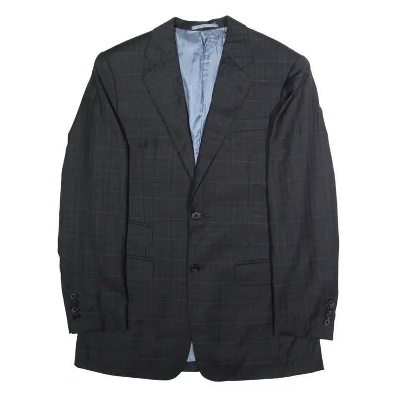 LORO PIANA Mens Blazer Jacket Grey Wool Plaid XL
