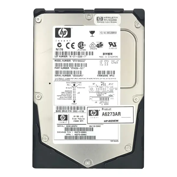 A6273A HP 18.2GB Ultra-160 SCSI 15000 3.5-inch Hard Drive