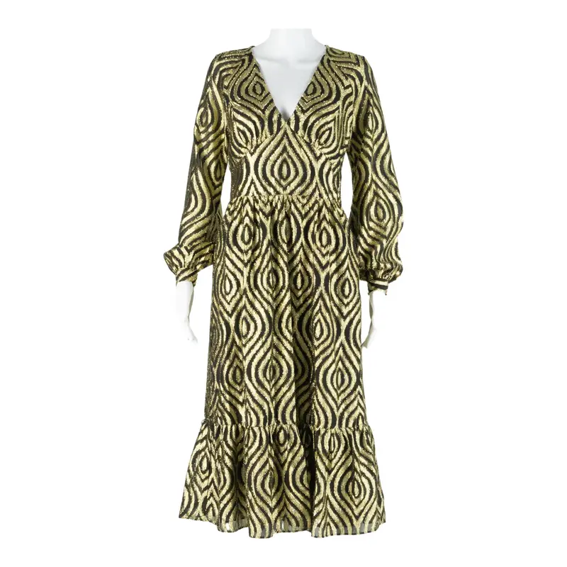 MICHAEL KORS Womens Day Dress Gold Geometric Long Sleeve Knee Length XS