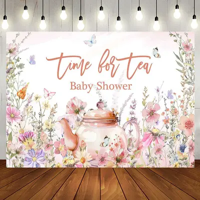 Time For Tea Butterfly Floral Baby Shower Backdrop - Aperturee