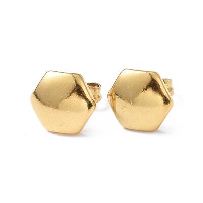 Ion Plating(IP) 304 Stainless Steel Hexagon Stud Earrings for Women
